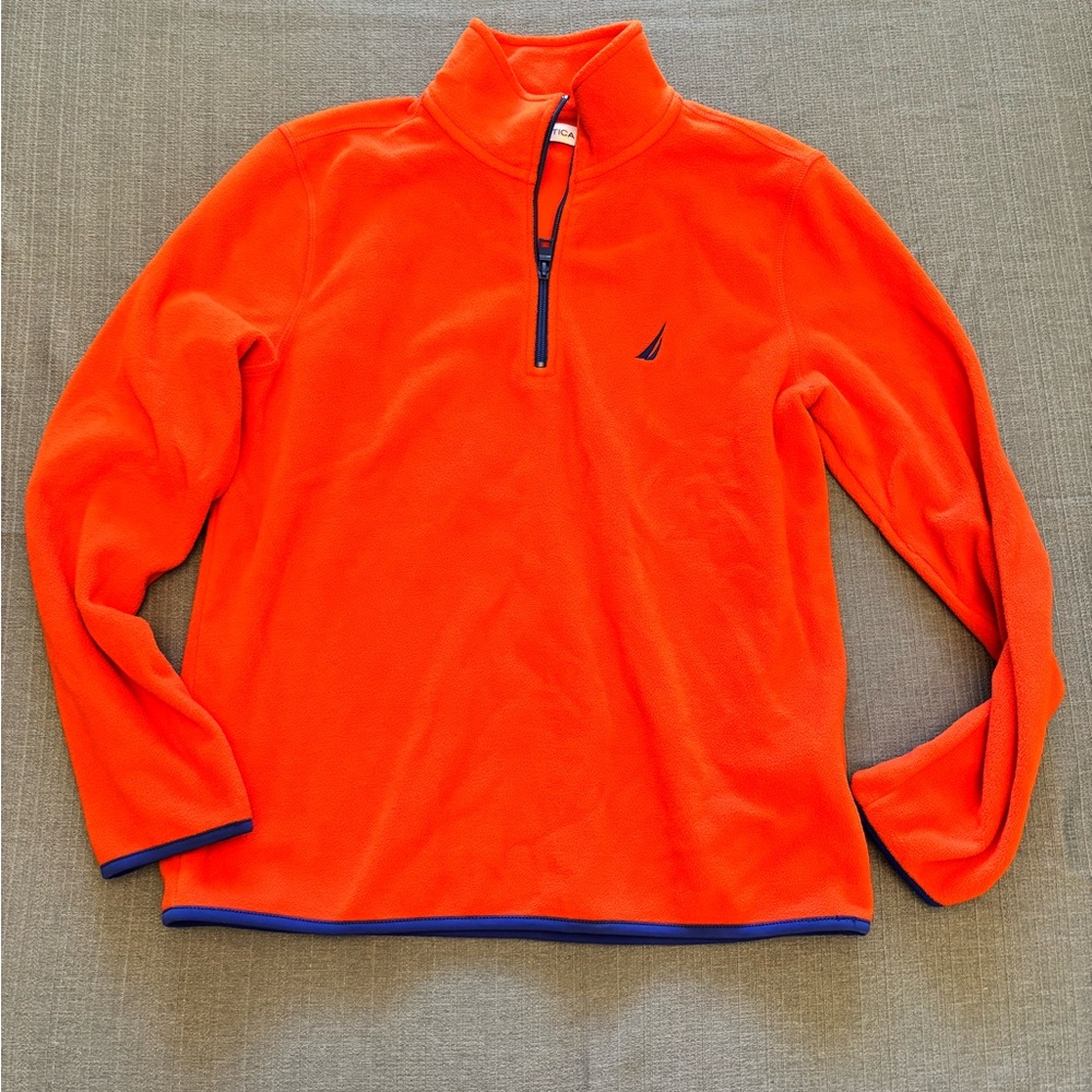 Adult XS Orange Quarter-Zip Pullover with blue trim